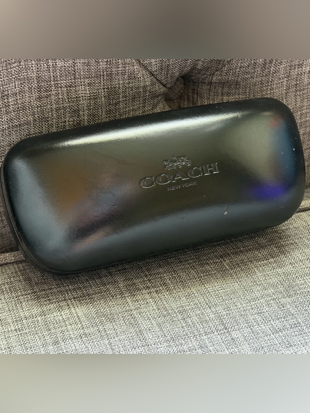 Coach Black Leather Eyewear Case w/ logo + cleansing cloth